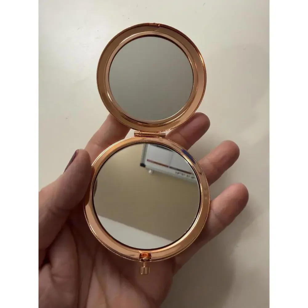 Compact Rose Gold Glitter Crystal Double Mirror